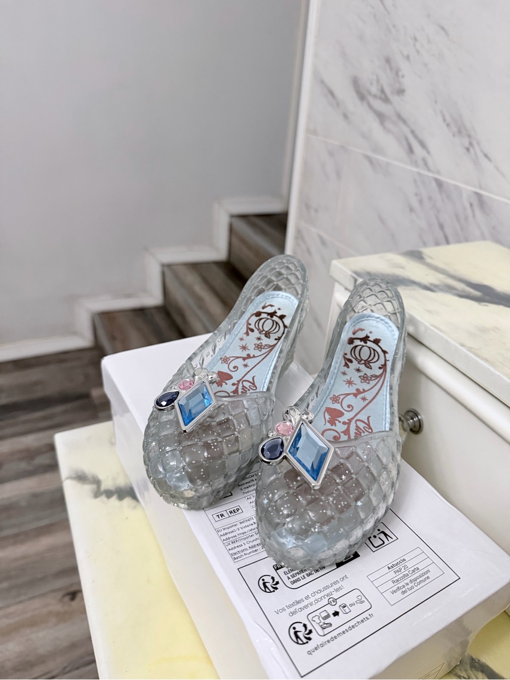 Disney Clear Jelly Dress Flats with Blue and Pink Gem Accents